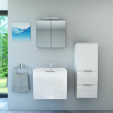 AcquaVapore Badmöbel Set Gently 1 V2 R Weiß MDF Waschtisch 60cm ohne LED Beleuchtung (1/5)