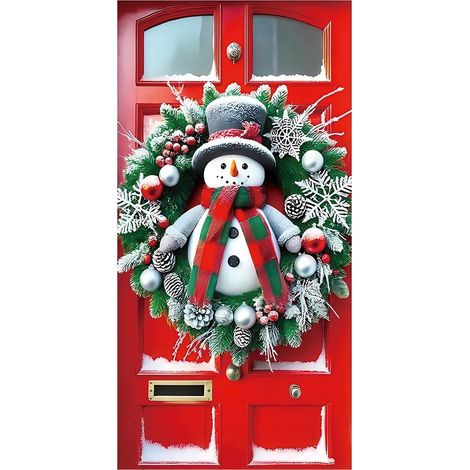 Habillage De Porte De Noël - Motif 3D Père Noël Bonhomme De Neige Nains - Décoration De Porche Et Mur Pour Saison Hivernale - 1 Pièce (1/5)