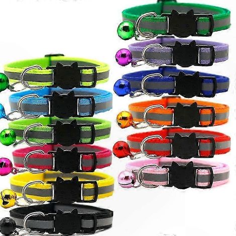 Reflektierendes Katzenhalsband, Sicherheitsverschluss, verstellbar 19-32 cm, 12er-Packung, verschiedene Farben, hohe Sichtbarkeit bei Nacht. (1/5)