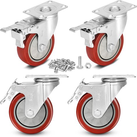 4 Roulettes Pivotantes Roulettes pour Meubles avec frein,Roulette Charge Lourde Roulette Sans Traces au Sol pour Charge Lourde - Roue en Caoutchouc pour Chariot (100mm Jusqu'à 800KG) (1/5)
