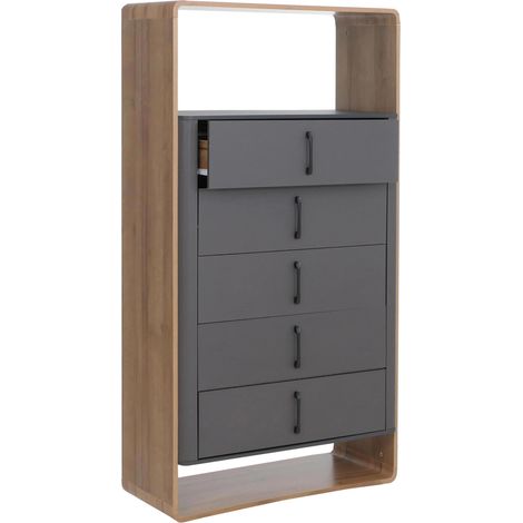 [NEUWERTIG] Highboard HHG-816, Hochschrank Sideboard Kommode, 5 Schubladen MDF 155x80x41cm Rivera-Eiche-Optik, dunkelgrau