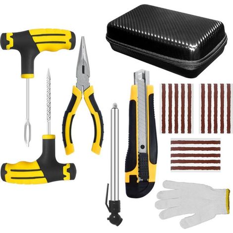 Kit reparation pneu voiture,outil complet pour vos crevaisons en cas d'urgence,kit de réparation de pneus portables,adapté à toutes les marques et modèles de voitures. (1/5)