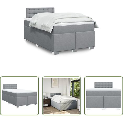 vidaXL Surmatelas - Sommier à lattes de lit avec matelas Gris clair 120x200cm Tissu (1/5)