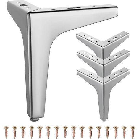 Pieds de meuble réglables, ensemble de 4 pièces, pieds de meubles en métal, pieds de meubles triangulaires en métal, remplacement DIY pour armoires, placards, canapés et chaises, argent (46 pouces 15  (1/5)