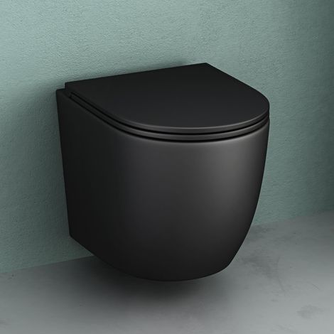 Mai & Mai Hänge-WC Aachen179 schwarz matt aus Keramik BTH: 36x50x36cm spülrandloses-WC Wandmontage inkl. Softclose Sitz