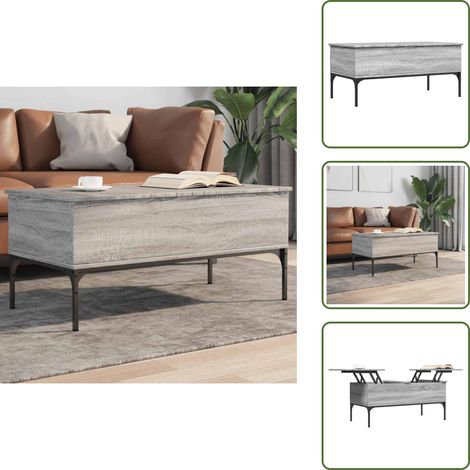 The Living Store Couchtisch Grau Sonoma 100x50x45 cm Holzwerkstoff und Metall - Couchtisch - Wohnzimmerstil - Grau - Holzwerkstoff - Metall (1/5)