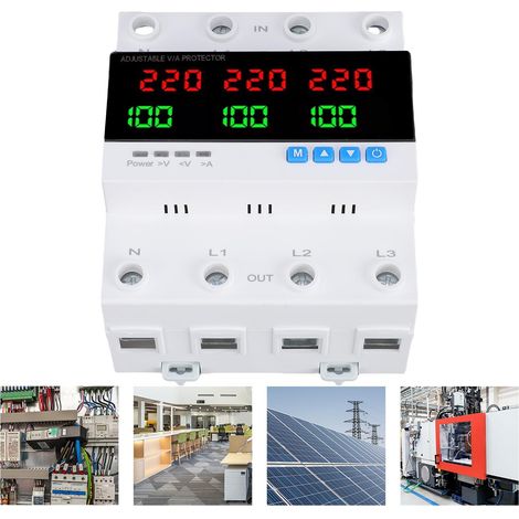 Commutateur de transfert automatique triphasé 100 A 4 pôles à double alimentation, protection contre les surintensités, les surtensions et les sous-tensions, réglable, pour générateurs, onduleurs et a (1/5)