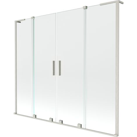 Mexen Velar L Duo Badewannenabtrennung 2-flügelig verschiebbar 200 x 150 cm, transparent, gebürsteter Nickel - 896-200-003-02-97 (1/2)