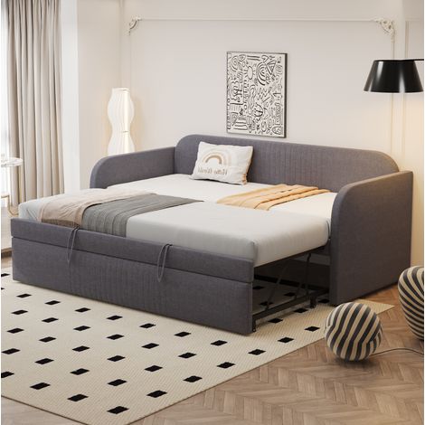MEUBLIV Cadre de lit 90x190 cm gris – convertible en 180x190 cm, sans matelas (1/5)