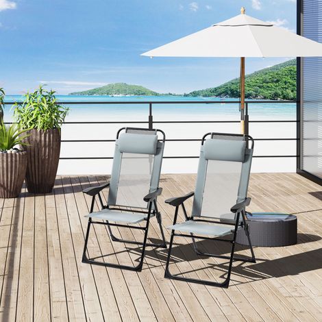 Sedia da giardino pieghevole in acciaio grigio, schienale reclinabile e braccioli, set da 2 (1/5)