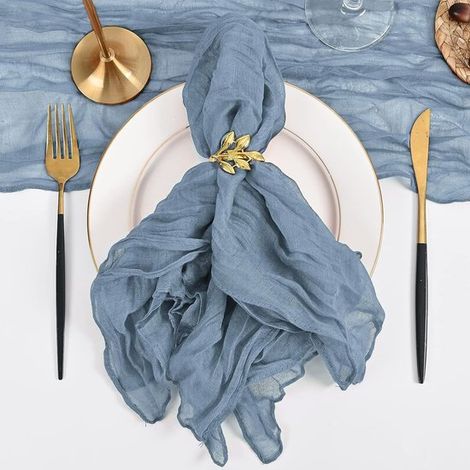 6 Polyester-Servietten, 50 cm x 50 cm, Netzgewebe, Mulltuch, rustikale Tischdekoration, Brautparty, Babyparty, Smogblau (1/5)