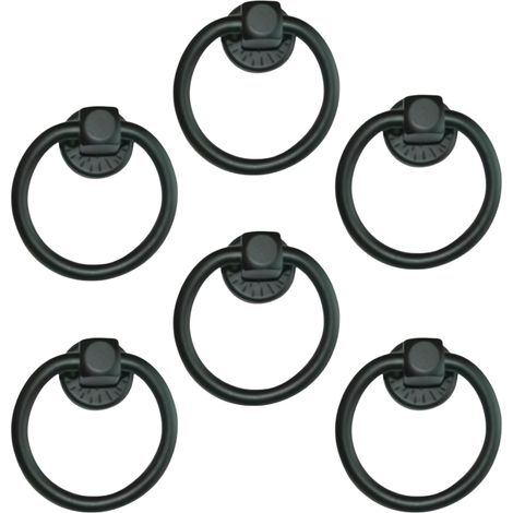 Lot de 6 poignée de tirage noire,poignée ronde robuste, boutons de meubles boutons de cuisine anneaux de tiroir - Format : 5.2 x 11 cm (1/4)