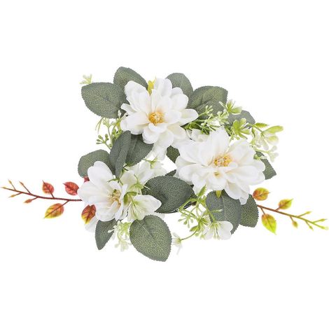 Anneaux de bougies en fleurs artificielles décoratives, ensemble de 4 couronnes florales blanches (1/5)