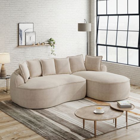 Canapé d'angle modulaire sans cadre, canapé nuage confortable en chenille avec assise profonde, canapé méridienne moderne, extra large, coussins inclus, idéal pour le salon, marron clair WL