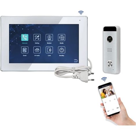 Caméra de sécurité sans fil avec sonnette vidéo Interphone vidéo Tuya 10 pouces for écran tactile domestique Wifi porte téléphone sonnette vidéo multilingue avec contrôle d'accès à distance Installati (1/5)