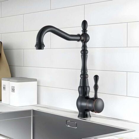 Robinet de cuisine noir avec bec orientable à 360°, mitigeur d'évier, robinet de cuisine noir vintage
