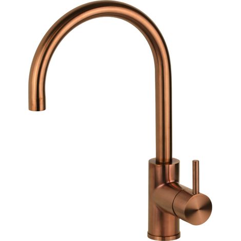 Mezclador fregadero cocina en acero inoxidable color PVD cobre cepillado con caño redondo regulable Pollini NF0005R  Cobre cepillado PVD