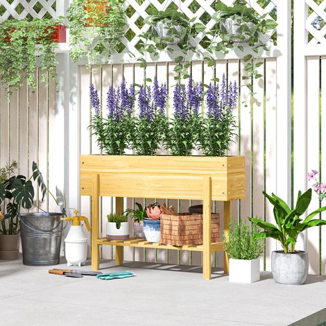 Jardinière sur pieds carré potager de jardin sur pieds avec 2 trous de drainage en bois 100 x 30 x  70.5 cm bois naturel