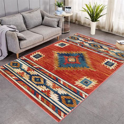 Grand Tapis Ethnique 120 par 160cm Inspiration Provençale Fibre Naturelle Antidérapant Pour Maison Bureau (1/4)
