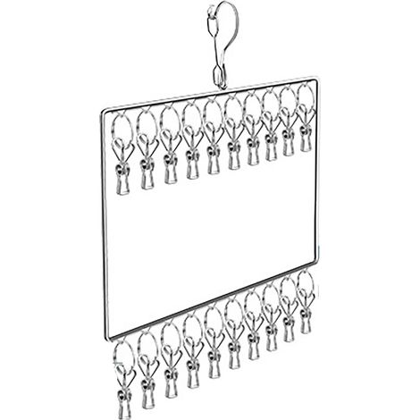 Séchoir à chaussettes en acier inoxydable 2 étages 20 pinces pour serviettes, lingettes, couches, soutiens-gorge, vêtements bébé, sous-vêtements, chapeaux, gants. (1/5)
