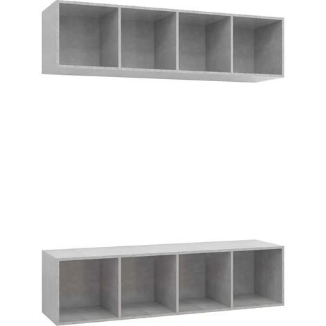Lot de 2 meubles TV muraux fonctionnels grande capacité rangement 37 x 37 x 142,5 cm en bois d'ingénierie gris béton