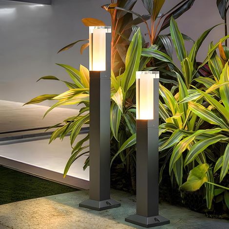 Lot de 2 lampadaires LED d'extérieur pour jardin, 10 W, étanches IP65, lumière chaude 3 000 K, pour terrasse de villa, noir, 40 cm, 90-265 V [Classe énergétique E]