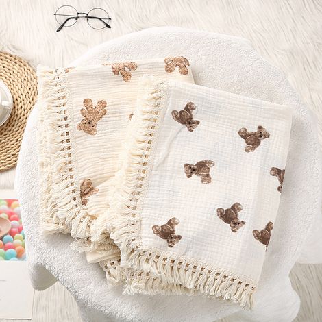 Lange d'emmaillotage pour bébé en mousseline imprimée jaune, couverture d'accueil en coton doux pour nouveau-né avec pompons
100120 cm (1/5)