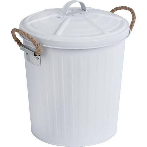 Poubelle de salle de bain 6L en acier verni blanc – Couvercle amovible – Dimensions 24x28,5x23cm – Poignées tressées pour transport facile - GARA 6 L (1/2)