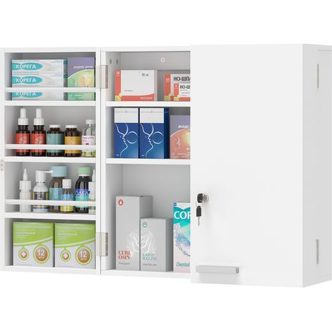 HOMCOM Mobiletto Medicine con 3 Mensole Interne e 8 Portabottiglie Bianco (1/5)