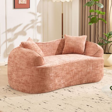 Canapé courbé rose 2 places avec accoudoirs,compressif avec 2 coussins,pour petits espaces,salon et chambre,sans assemblage