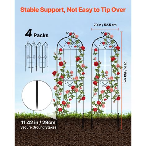 Treillis de Jardin Métal 52,5x180 cm Support de Plante Grimpante Lot de 4 Treillis pour Rosiers, Tomates, Concombres, Fleurs Légumes Grimpants, avec Revêtement en Poudre, Système de Verrouillage (1/5)