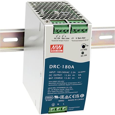 MEAN WELL DRC-180A Hutschienen-Netzteil (DIN-Rail) 9 A 179.4 W Anzahl Ausgänge:2 x Inhalt 1 St.