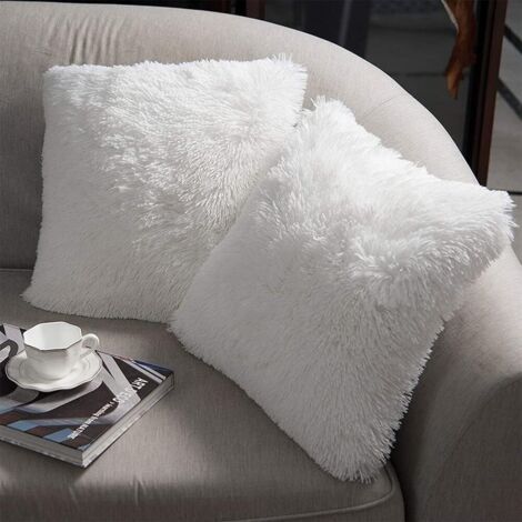 Sollbry Housse de coussin de luxe en fausse fourrure polaire, taie d'oreiller décorative de printemps, sans insert d'oreiller, 40 x 40 cm, blanc, lot de 2