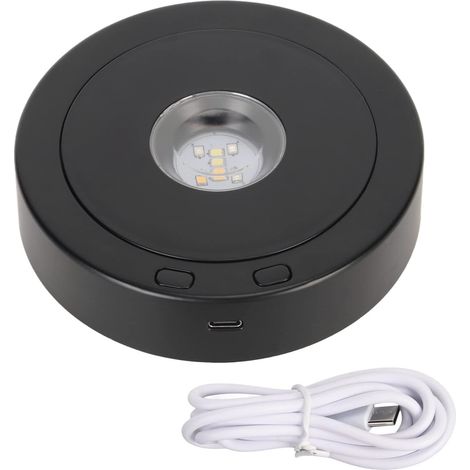 Base rotative 360° à LED avec câble USB, support lumineux d’exposition pour boule cristal, objet verre et décoration artisanale (1/5)