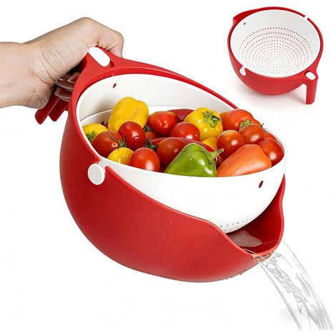 Drehbarer Sieb mit Spülschüssel für Obst und Gemüse – Sieb für Nudeln, Spaghetti, Obst und Gemüse (1/5)