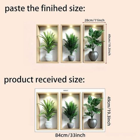 3Pcs Autocollants Muraux Plantes,Autocollants muraux 3D de plantes en pot, imperméables à eau pour le salon, la chambre, l STICKERS (1/5)