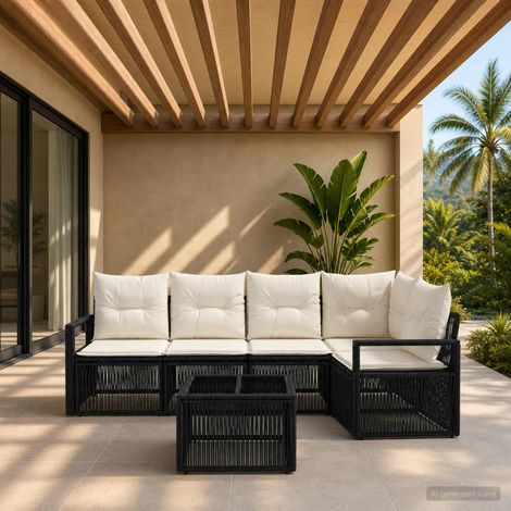 vidaXL Ensemble de canapé de jardin 6 pcs Noir polyrotin (1/5)