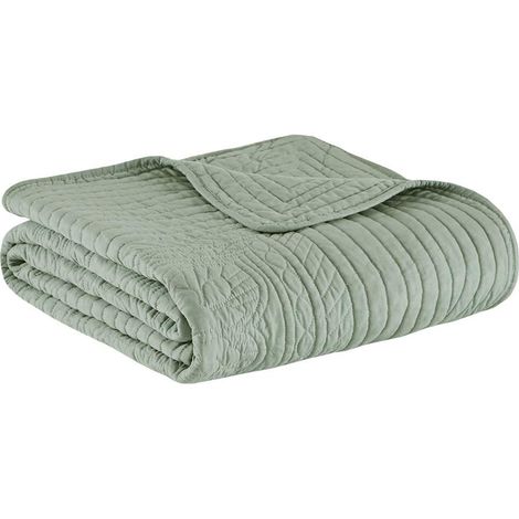 Couverture matelassée, Coutures damassées, Couvre-lit rempli de Coton, Ultra Doux et Confortable pour Salon, canapé, lit, 152,4 x 182,9 cm, Bordures festonnées, écume de mer (1/4)