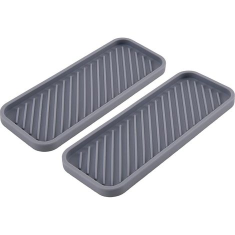 Lot de 2 porte-éponges en silicone pour évier, drainage rapide, antidérapants – gris