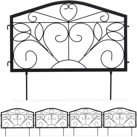 16 tlg. Beetzaun, Beetumrandung für Garten, Steckzaun Eisen, antik, Ornamente, Zierzaun HxB: 33 x 900 cm, schwarz