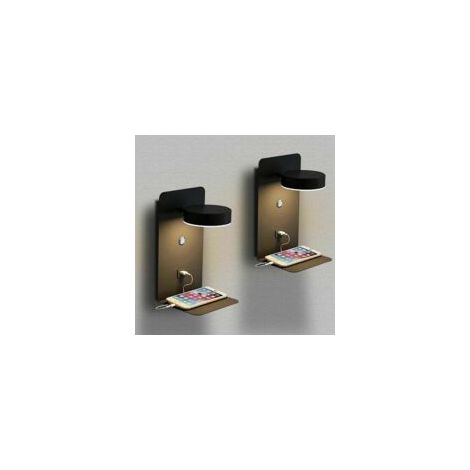 Lampada da parete a LED dimmerabile da 12 W per interni con interruttore e interfaccia USB, lampada da comodino tricolore, luce di lettura regolabile a 330° con vassoio, lampada da comodino, nera - Cr