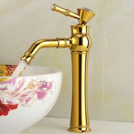 Mitigeur de lavabo Robinet de lavabo de salle de bain Robinet de salle de bain de luxe, robinet de vanité en cristal chromé (or, haut) (1/5)