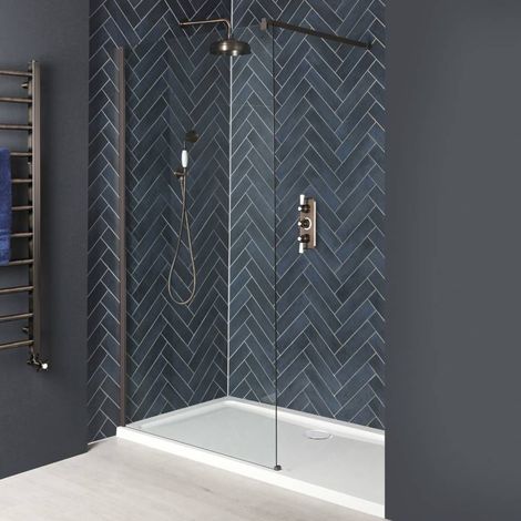 Hudson Reed Augusta - Paroi de Douche Italienne avec Receveur Blanc 170 x 75cm – Bronze Mat