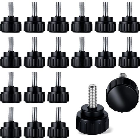 Lot de 20 vis moletées M4 x 10 mm - Vis à ailettes moletées et moletées - Avec poignée en étoile - En acier au carbone - Noir (1/5)