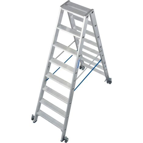 krause Aluminium-Doppelleiter STABILO fahrbar 3,40 m Doppelstufenleiter (1/3)