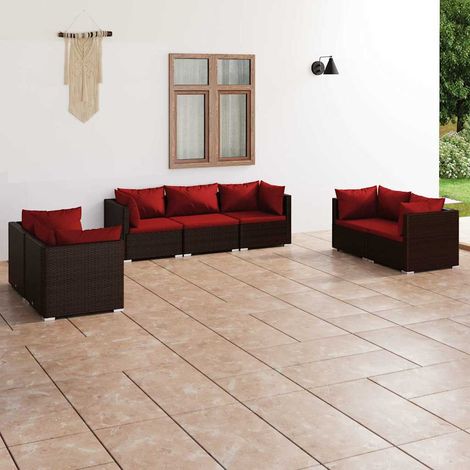 Salon de jardin 7 pcs Ensemble Table et Chaise de Jardin - avec coussins Résine tressée Marron BV388357 - BonneVie (1/5)