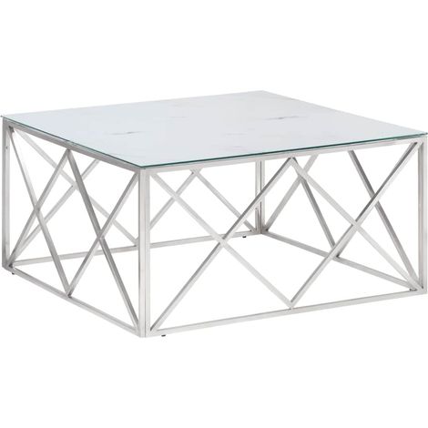 Maison Exclusive - Tavolino Salotto Argento Acciaio Inossidabile Vetro Temperato (1/5)
