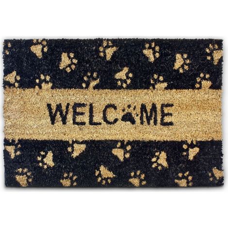 1 Paillasson fibres de coco, motif Welcome et pattes de chat, antidérapant PVC, pour entrée intérieur extérieur (1/5)