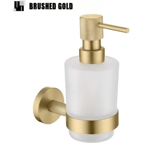 (Or brossé B) Distributeur mural de savon/gel hydroalcoolique en laiton nickelé moleté, support pour flacon en verre, accessoires de salle de bain (1/5)