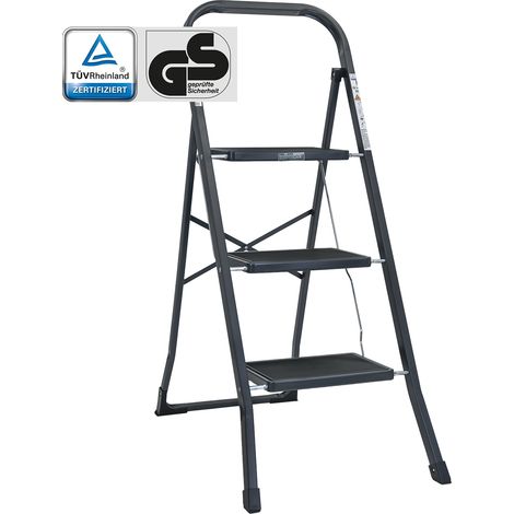Trittleiter 3-stufig klappbar TÜV/GS 150 kg Anti-Rutsch Trittflächen Klapptritt Leiter in Anthrazit (1/5)